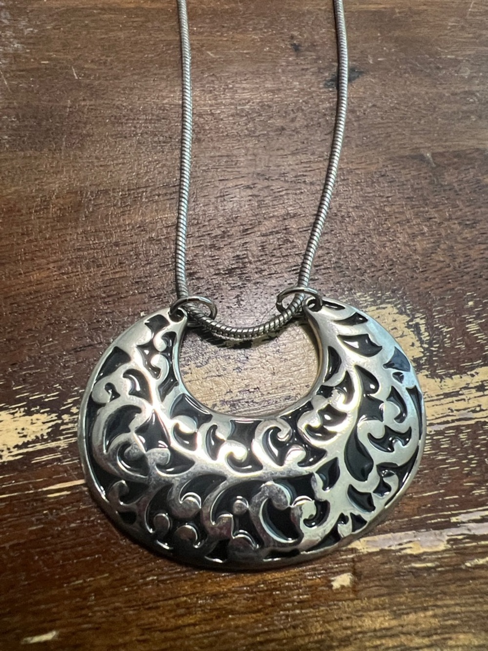 Silver-Tone Filigree Crescent Pendant Necklace - Women's Jewelry